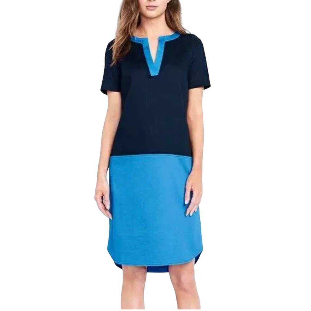 Lands End Cotton Colorblock Dress Blue 10